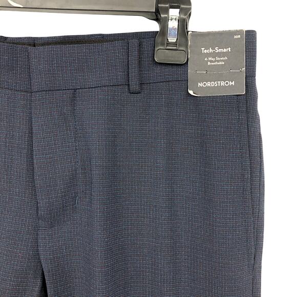 NORDSTROM Men's Tech Smart Dress Pants 30R Blue Check Trim Fit Textured NWT - Picture 3 of 8